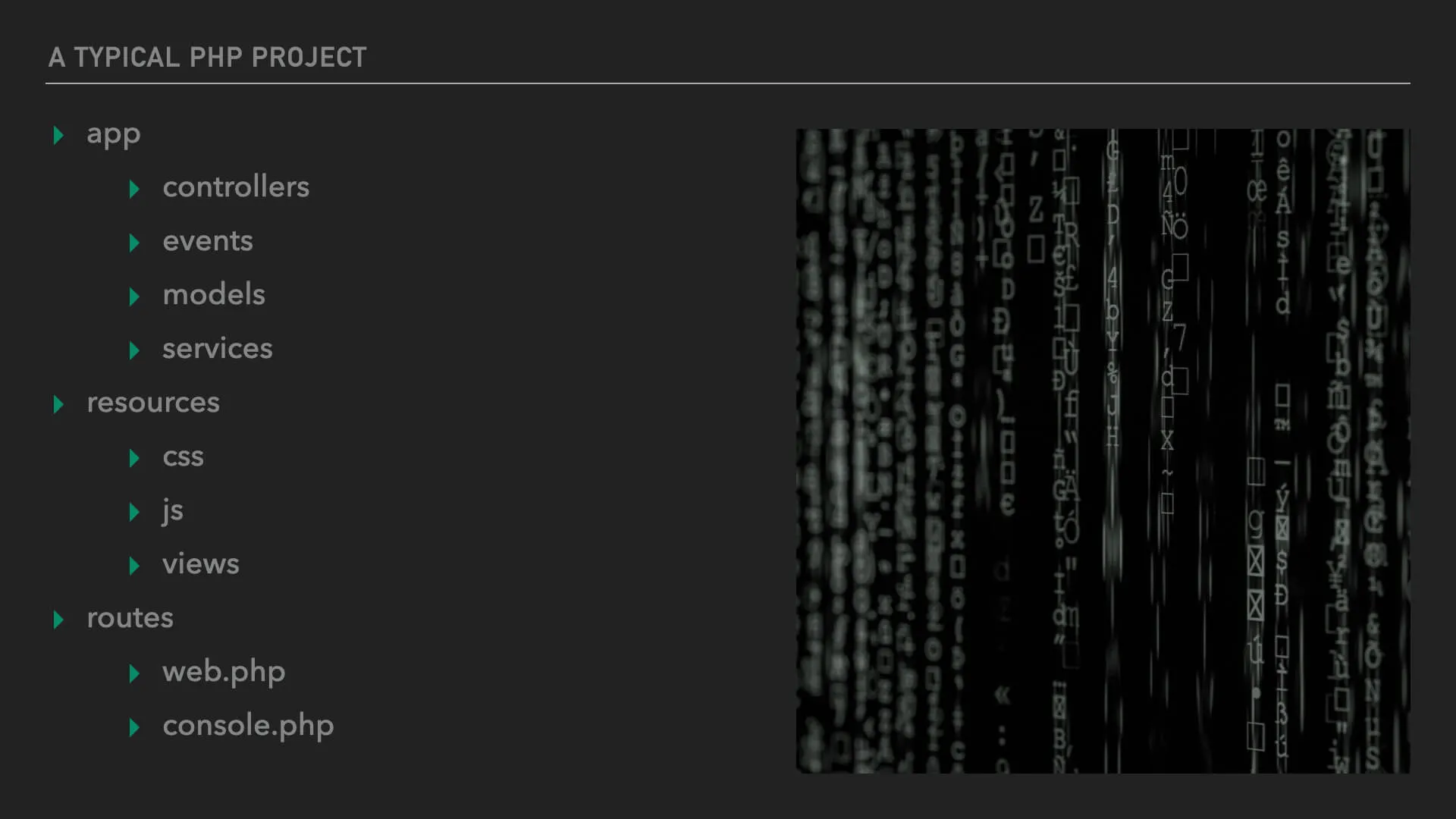 A model of organizing an application by technical concerns in a typical PHP project