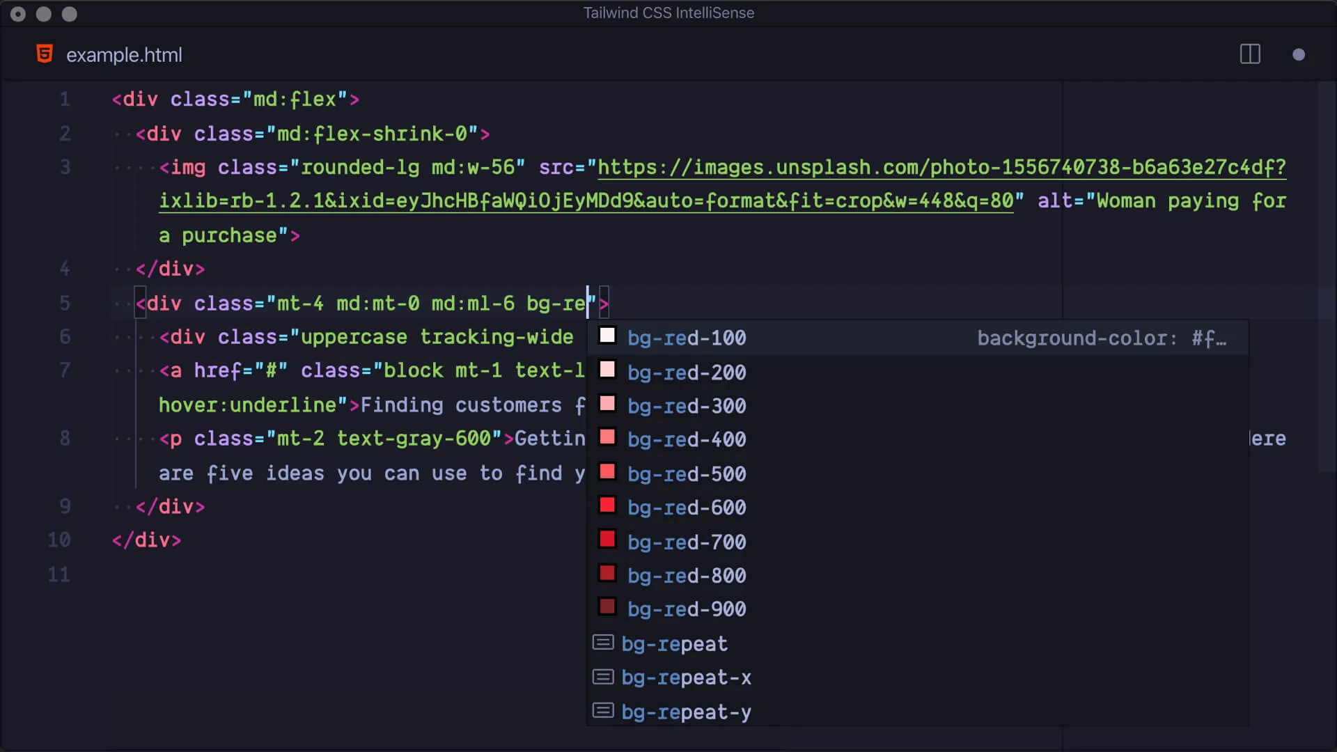 A sreenshot of some Tailwind CSS code