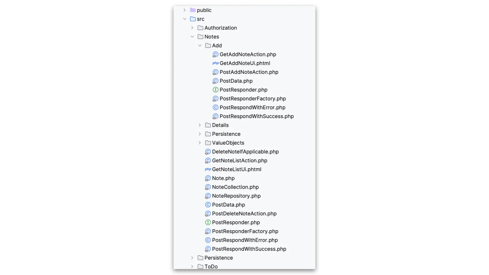 A screenshot of the src/Notes/Add directory in the demo app
